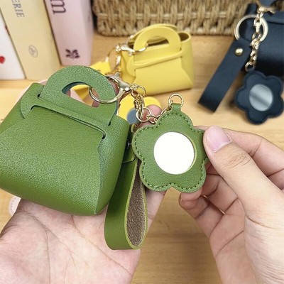 Pu Leather Clutch Bag Shaped Keychain With Mirror Mini Earphone Key Bag Pendant
