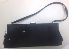 Franchi Black Floral Satin Small Evening Bag Height 4" Length 11.5" Deep 2"