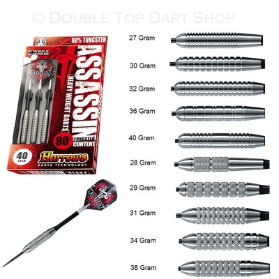 Harrows Assassin Heavy 80% Tungsten Darts - Knurled or Ringed - 27 to 40 Grams