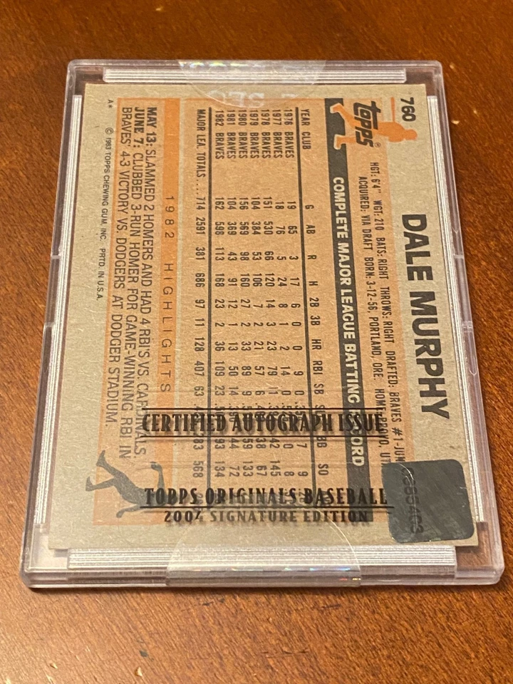 2004 SIGNATURE EDITION DALE MURPHY BUYBACK AUTO 83 Topps #10/10 - Image 2 of 3