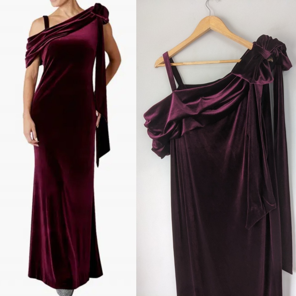 Anthea Crawford Sz 18 Stretch Velvet Full Length Evening Gown Dress