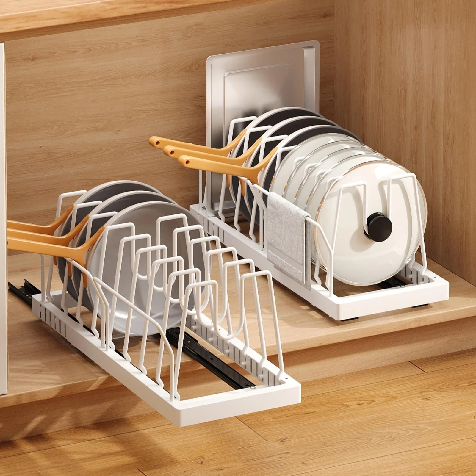 Mustorn 2 Pack Pots and Pans Organizer Under Cabinet, 21.6" Deep Pull Out Pot...