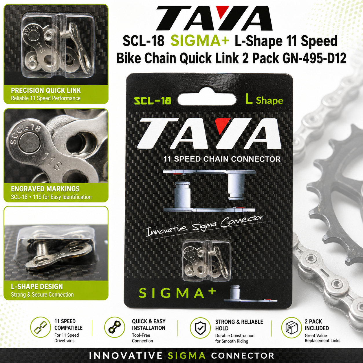 TAYA SCL-18 SIGMA+ L-Shape 11 Speed Bike Chain Quick Link 2 Pack GN-495-D12