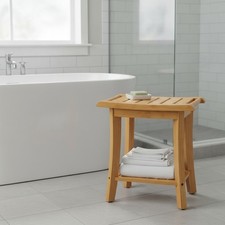 Bamboo Shower Bench Inside Shower Stool with Storage Shelf, Spa Bath Chair fo...