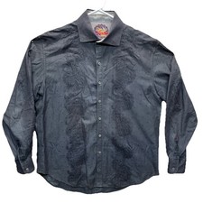Robert Graham Mens Size XL Black Paisley Button Up Long Sleeve Shirt Flip Cuff