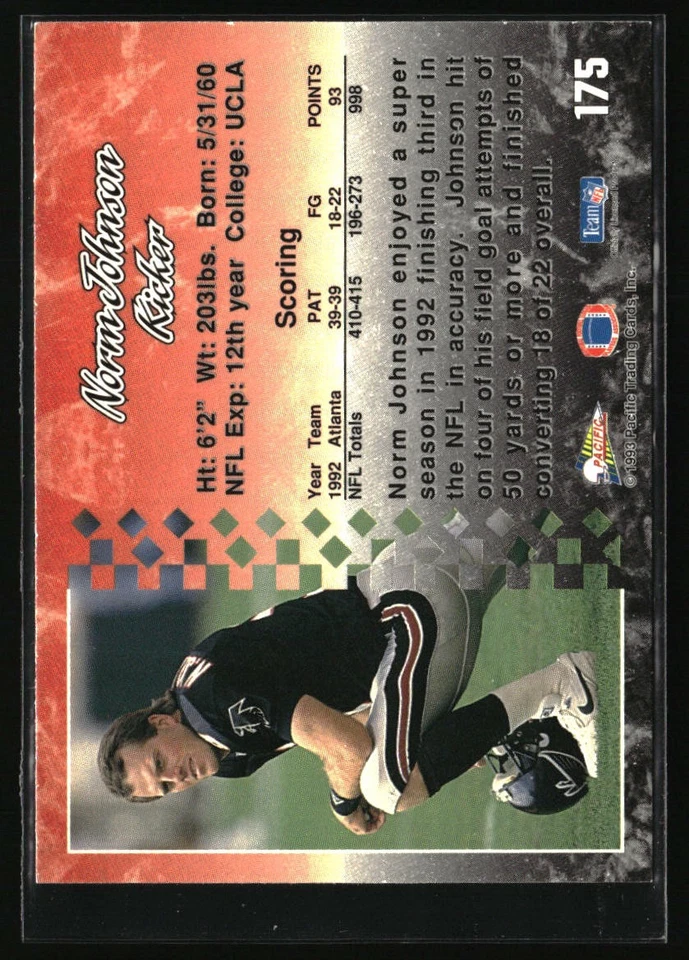 1993 Pacific #175 Norm Johnson - Image 2 of 2