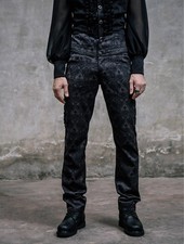 Devil Fashion Men Retro Trousers Pants Black Brocade Gothic Steampunk Aristocrat