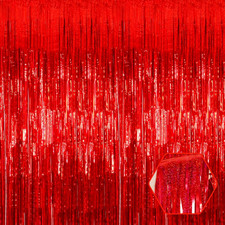 6 Pack Red Foil Fringe Curtain Backdrop, 3.28Ft X 8.2Ft Metallic Tinsel Foil Fri