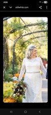 David's Bridal Galina Signature SWG685 IVORY Wedding Dress, Sz 14. Short Sleeves