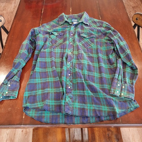 Wrangler Clothing Company Pearl Snap Plaid Shirt Mens 2XL Tall Blue - Picture 1 of 6