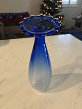 Vintage La Murrina Murano art glass vase with a blue gradient and flower-shaped