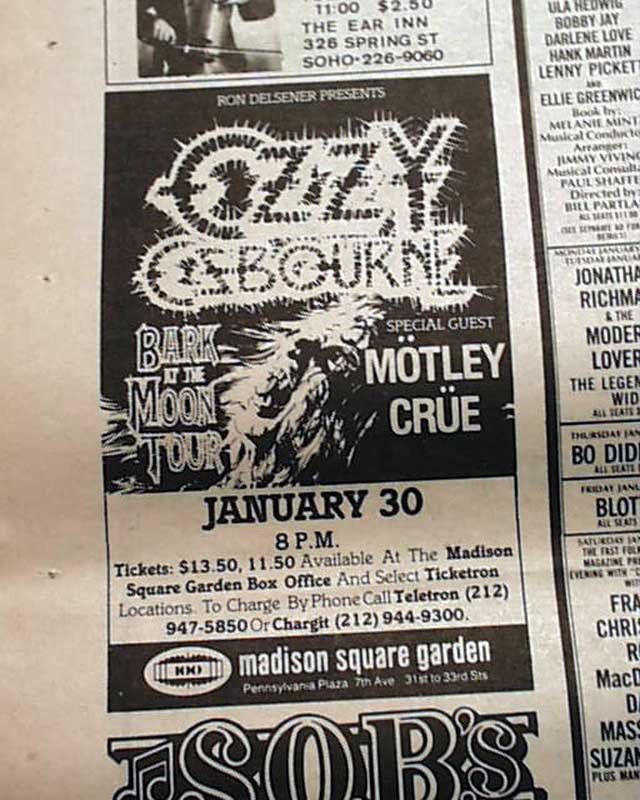 OZZY OSBOURNE Bark at the Moon w/ Motley Crue Rock Concert 1984