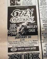 OZZY OSBOURNE Bark at the Moon w/ Motley Crue Rock Concert 1984 Advertisements