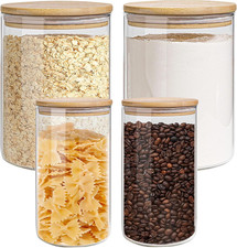 Glass Storage Jars Set Elegant Containers with Airtight Bamboo Lids, Perfect for