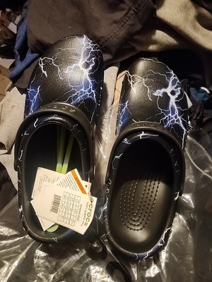 Crocs Bistro Lightning Bolt Slip-On Clog Shoes Mens 11 Black Blue Slip Resistant