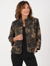 Chico's Women's Blazer Size 2 L Jacket Button Down Embroidered Paisley Office