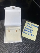 14K Yellow gold Genuine Pearl Pierced Earrings New In Box