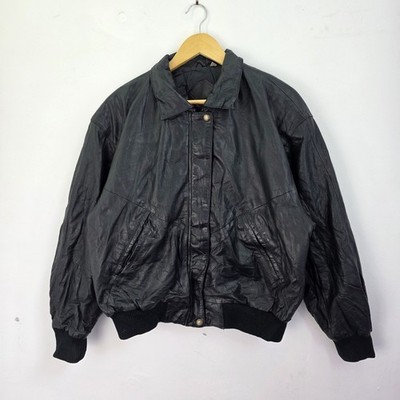 Vintage Preston & York Leder Bomber Jacke Herren Medium Schwarz Full Zip Biker