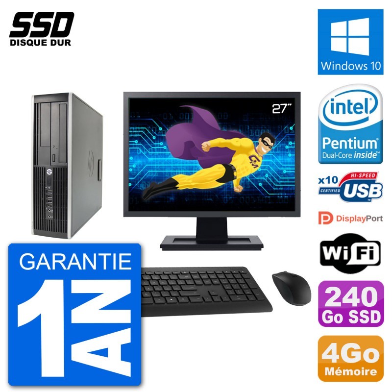 PC HP 8200 Elite SFF Ecran 27" Intel G630 RAM 4Go SSD 240Go Windows 10 Wifi