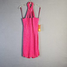 Nadine Womens Size Small Hot Pink Silk Hand Beaded Halter Sheath Midi Dress