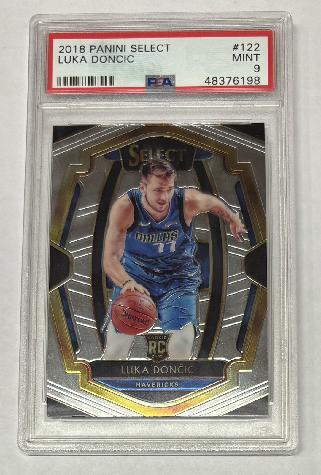 2018-19 Select Premier Level 122 Luka Doncic Dallas Mavericks RC Rookie PSA 9 view 1