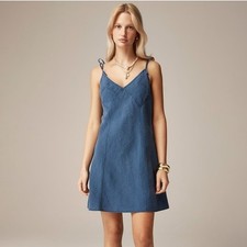 NWT J. Crew Linen Tie Shoulder Mini Slip Dress in Indigo Size 8