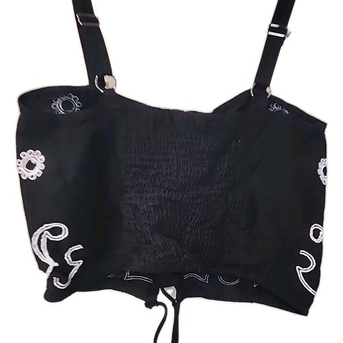 Schwarzes besticktes bauchfreies Oberteil von Zudio - Größe Medium -  - Bild 3 von 5