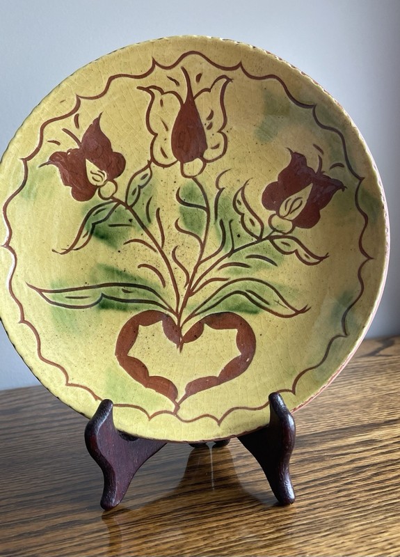 Breininger Redware 125th Anniversary Plate 7” Folk Art 1980 EUC