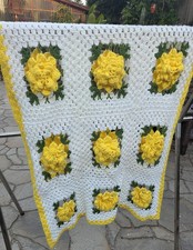 VTG Crochet 3D Rose Afghan Blanket Granny Squ...