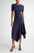 NWT Michael Kors Collection Handkerchief Hem Stretch Wool Dress Navy Size 8