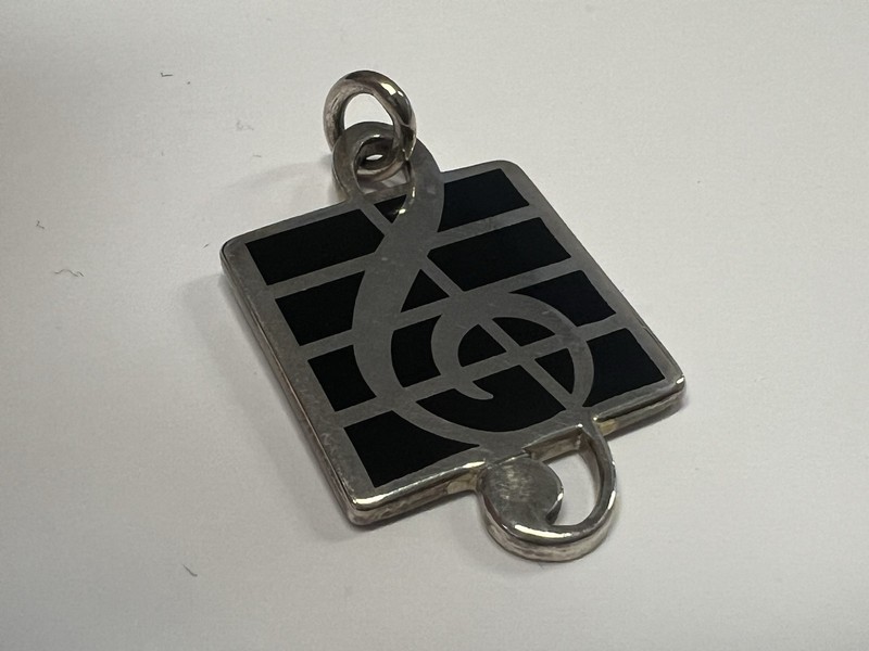 Tiffany & Co. Sterling Silver Black Enamel Musical Note Charm Pendant Authentic