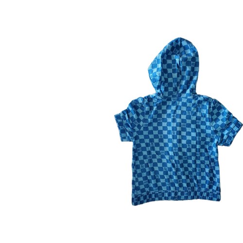 NWT Juicy Couture Terry Cloth Girls Short Sleeved Hoodie Checked Blue Print, Med - Picture 2 of 2