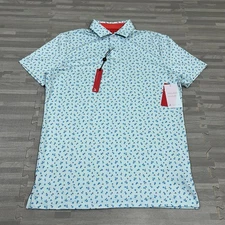 Redvanly Ashby Polo Shirt Golf Performance Mens S Breeze Blue Floral AOP $110