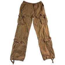 Aeropostale Baggy Cargo Pants Mens XS Brown Cotton Drawcord Hem Utility Skater