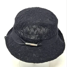 NWT STUDIO THIRTYSIX 36 BLACK OPEN WEAVE COTTON ROLLED BRIM FEDORA HAT WOMEN OS