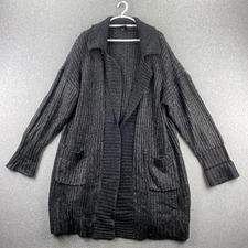 Torrid 3 Black Gray Marled Longline Cardigan Open Front Pockets Acrylic Knit