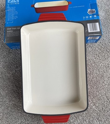 Porcelain Enamel Cast Iron Rectangle Roaster Lasagna/Roaster Red-Kitchen Living 