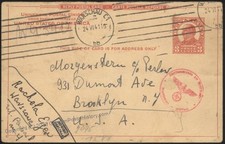 USA 1941 Germany Poland Warsaw Ghetto Censored Reply Card Cover 115900