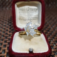 Sterling Silver Leaf Ring Diamond 0.220ct Gold Plated UK Size T½ / US 10 / EU 62