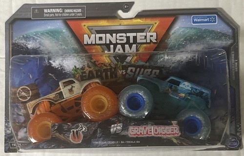 Monster Jam Earth Vs Surf 2 Pack Grave Digger Vs. Whiplash Monstertrucks