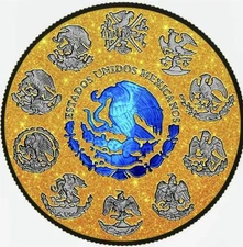 2024 Mexico Holo Libertad Blue Electric Gold Dust 1oz Silver Coin - 500 Mintage 