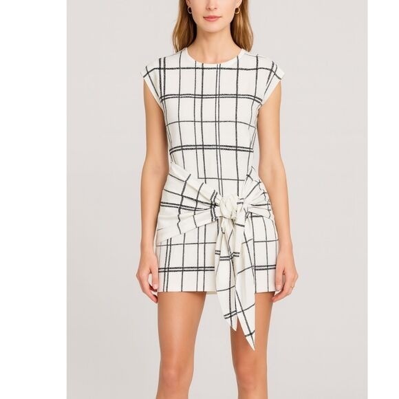 C/Meo Collective Stay Ready Dress Women's Small Ivory Mini Sculpted Party Modern