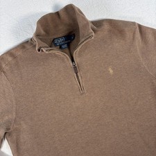 Polo By Ralph Lauren Sweater Mens Small Brown 100 Cotton 1/4 Zip Mock Neck