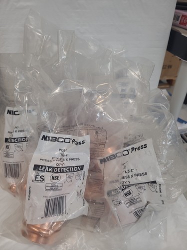 Lot Of 8 Nibco Press PC611 Tee 2" x 2" x 3/4" Press Leak Detection Copper
