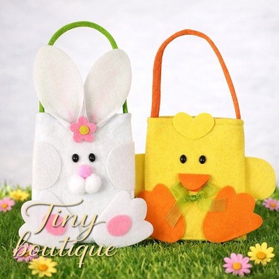 Ostern Filz Leckerlibeutel Kinder Eiersuche Hase Küken Party Schatz Süßigkeiten Geschenktüte