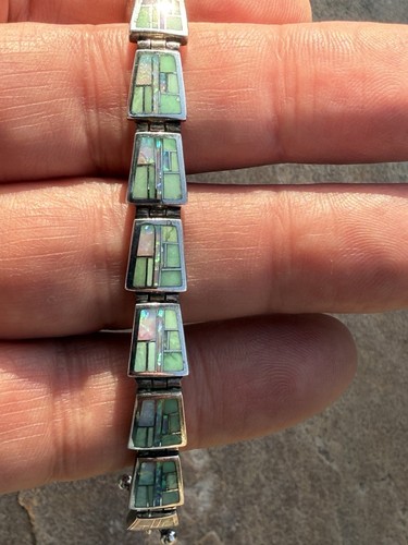 ASC Inlaid Opal Link Toggle Clasp Sterling Silver .925 Adjustable Bracelet - Picture 4 of 14