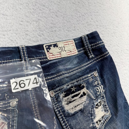 Miss Me Shorts Damen 27 W32 blau Denim mittlerer Bund amerikanische Flagge verziert Y2K - Bild 9 von 9