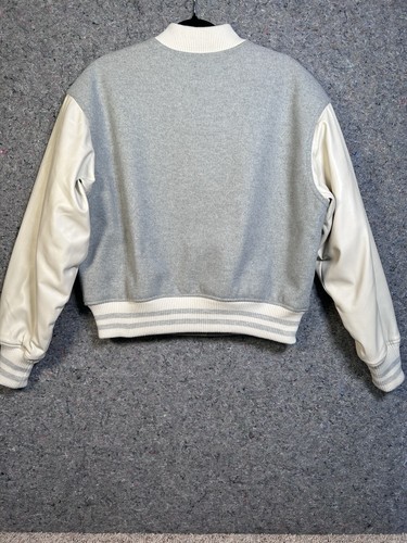 Good American Women’s Varsity Bomber Jacket XXS/XS Gray Ivory - Picture 2 of 8