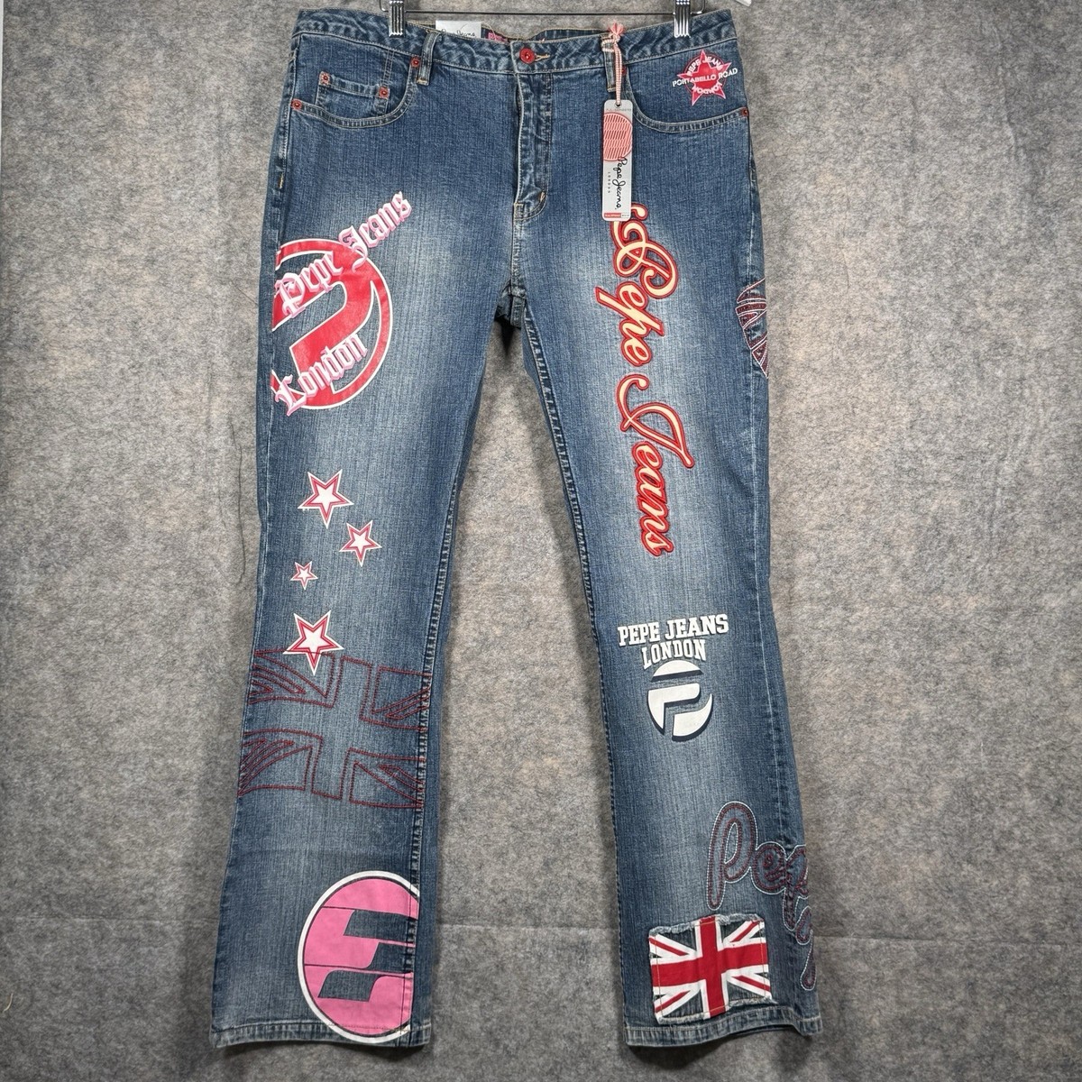 Vintage Y2K NWT Womens Pepe Jeans Size 36x32 Patches Spell Out