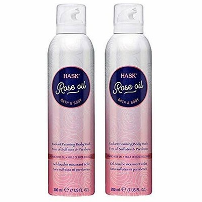 2X Hask Radiant Foaming Body Wash Moose Shower Bath Gel Organic Rose Oil 7oz Ea